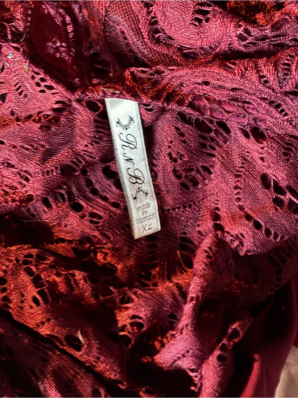 NWT RnB Burgundy Floral Lace Faux-Wrap Cropped Top Long Sleeve XL - Picture 8 of 8